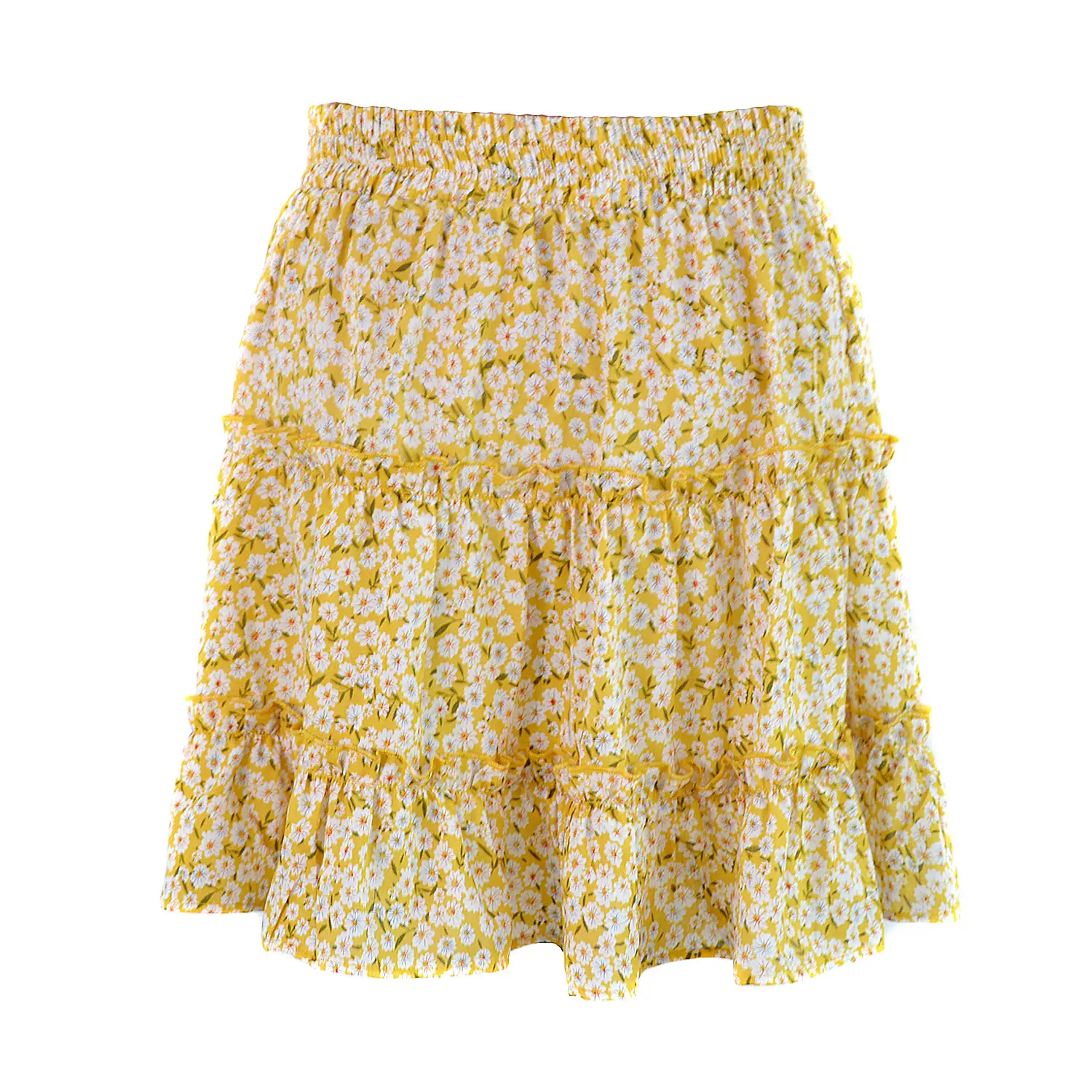 Women High Waist Ruffled Floral Skirt White — feature 7