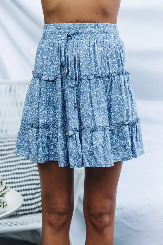 Women High Waist Ruffled Floral Skirt White — feature 76