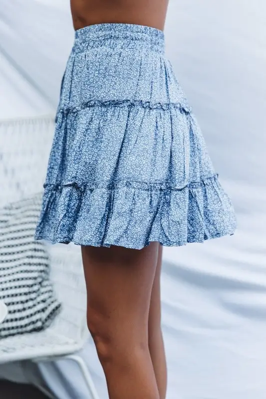 Women High Waist Ruffled Floral Skirt White — feature 77
