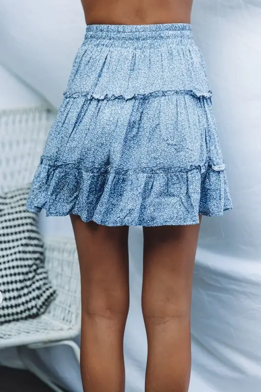 Women High Waist Ruffled Floral Skirt White — feature 78