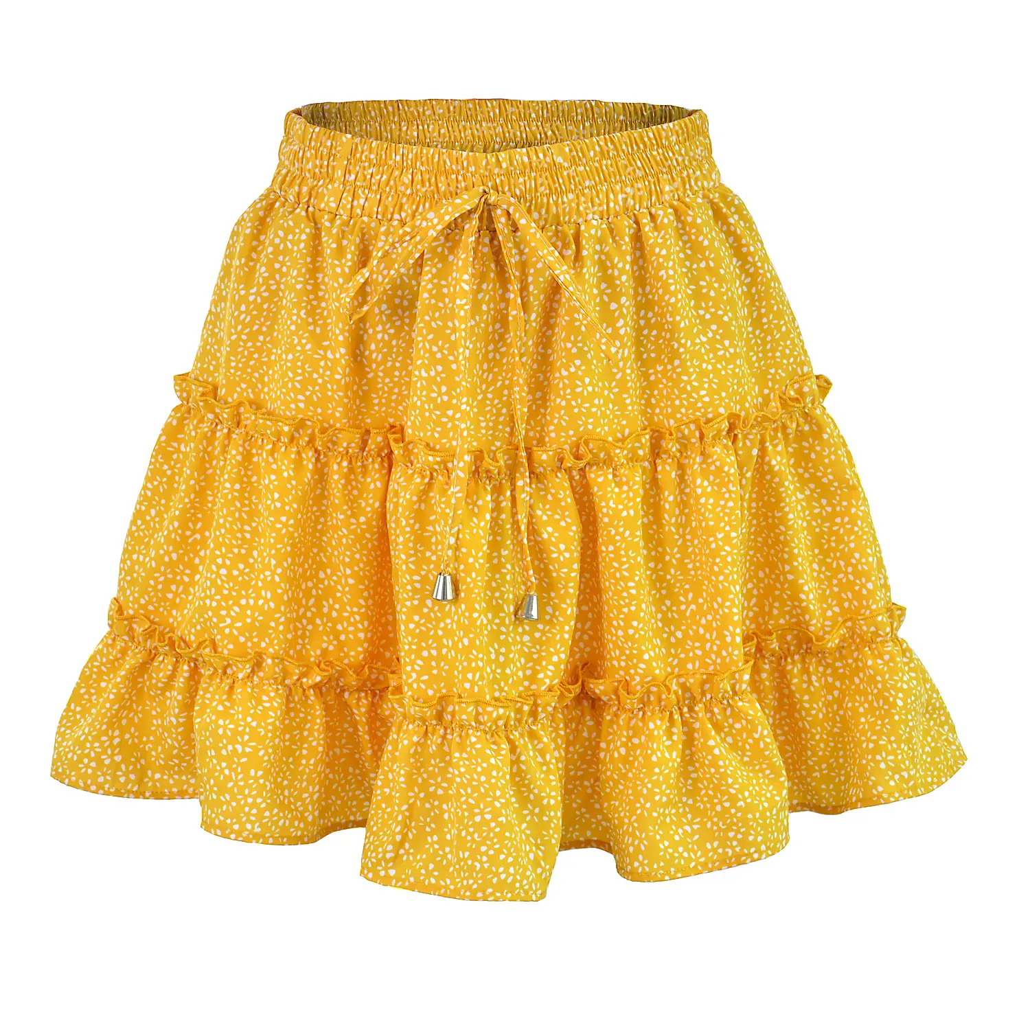 Women High Waist Ruffled Floral Skirt White — feature 82