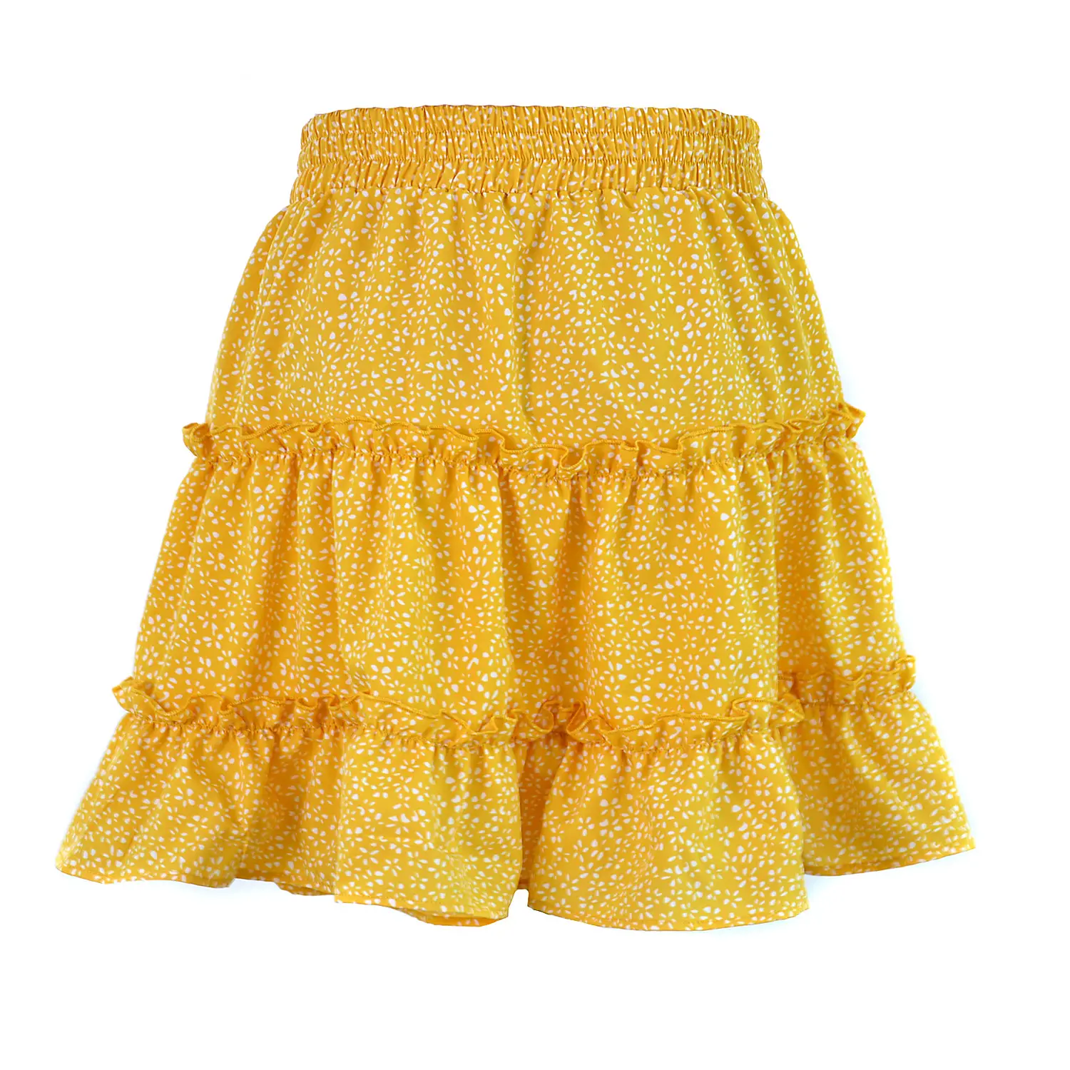 Women High Waist Ruffled Floral Skirt White — feature 83