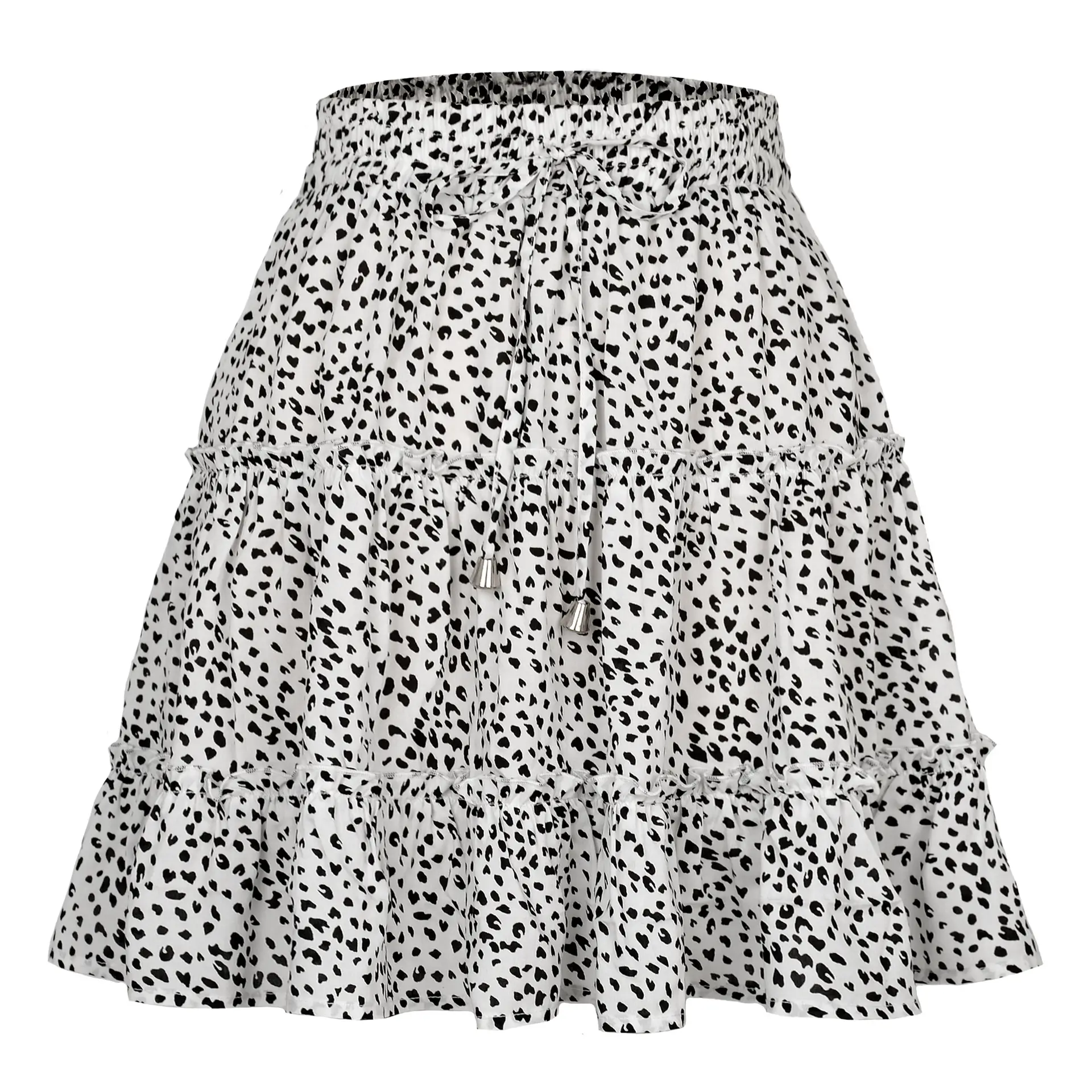 Women High Waist Ruffled Floral Skirt White - Image 12