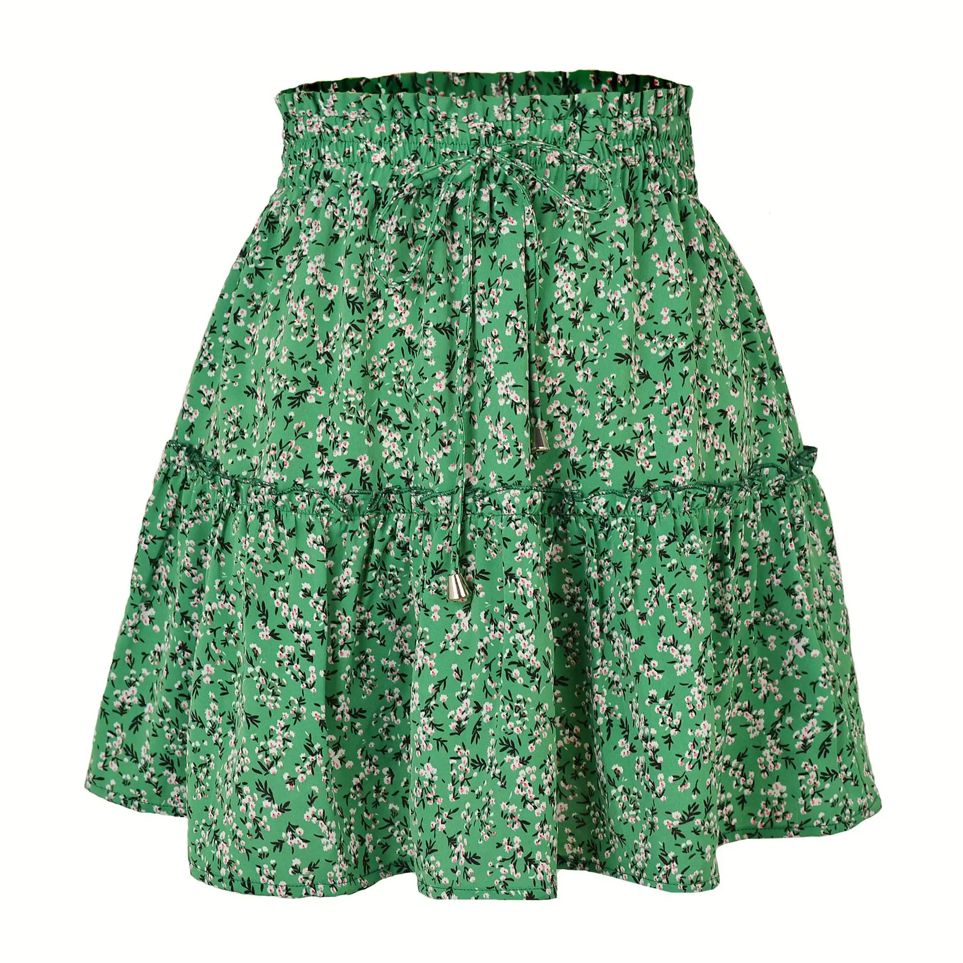 Women High Waist Ruffled Floral Skirt White - Image 15