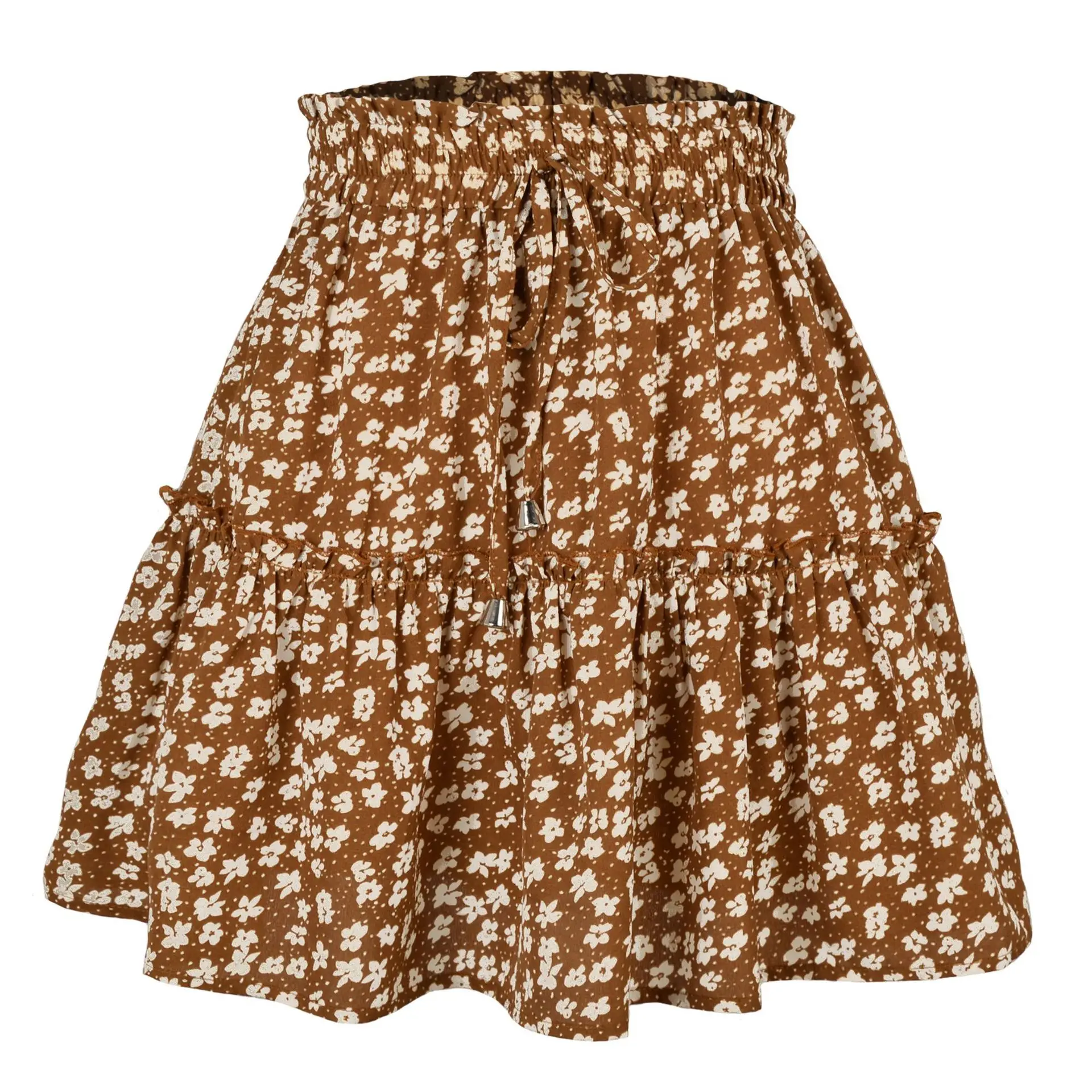 Women High Waist Ruffled Floral Skirt White - Image 16