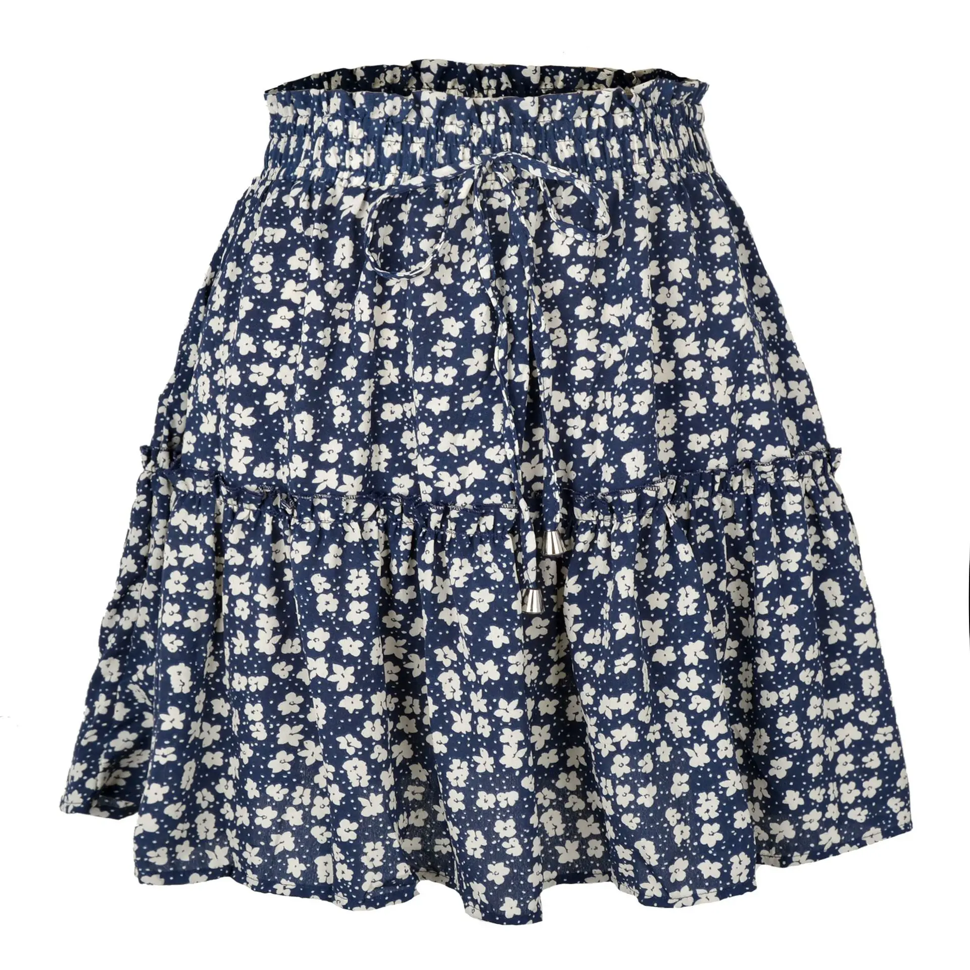 Women High Waist Ruffled Floral Skirt White - Image 18