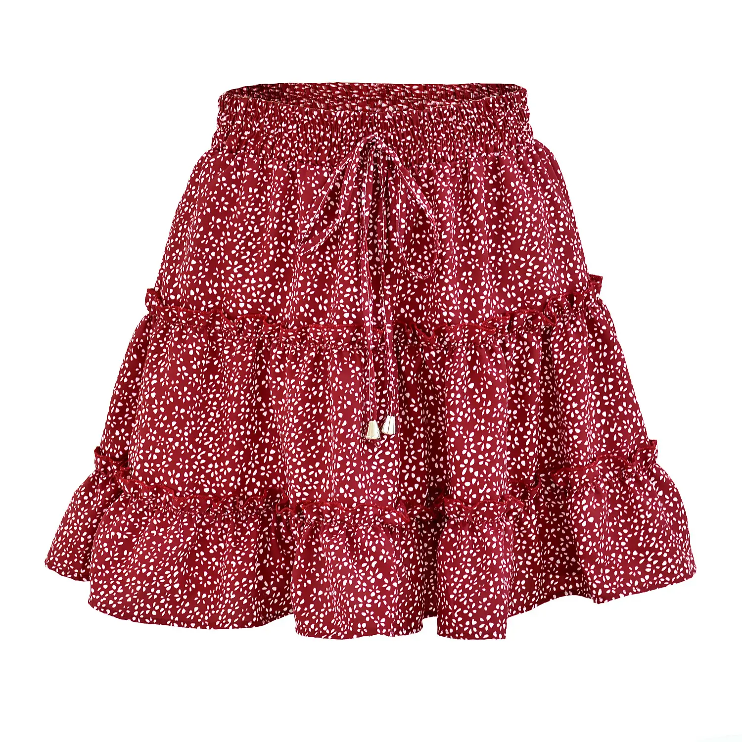 Women High Waist Ruffled Floral Skirt White - Image 5