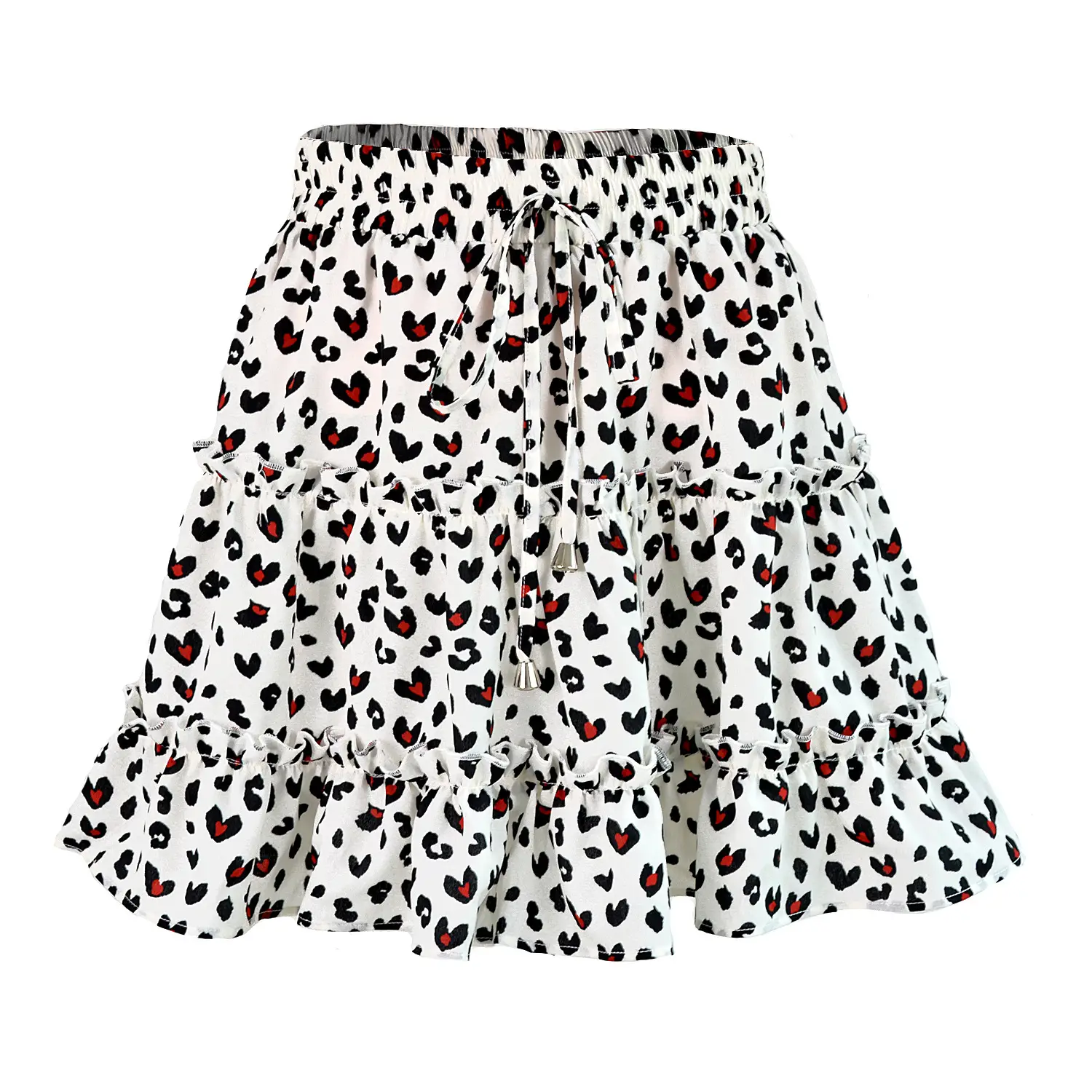 Women High Waist Ruffled Floral Skirt White - Image 8