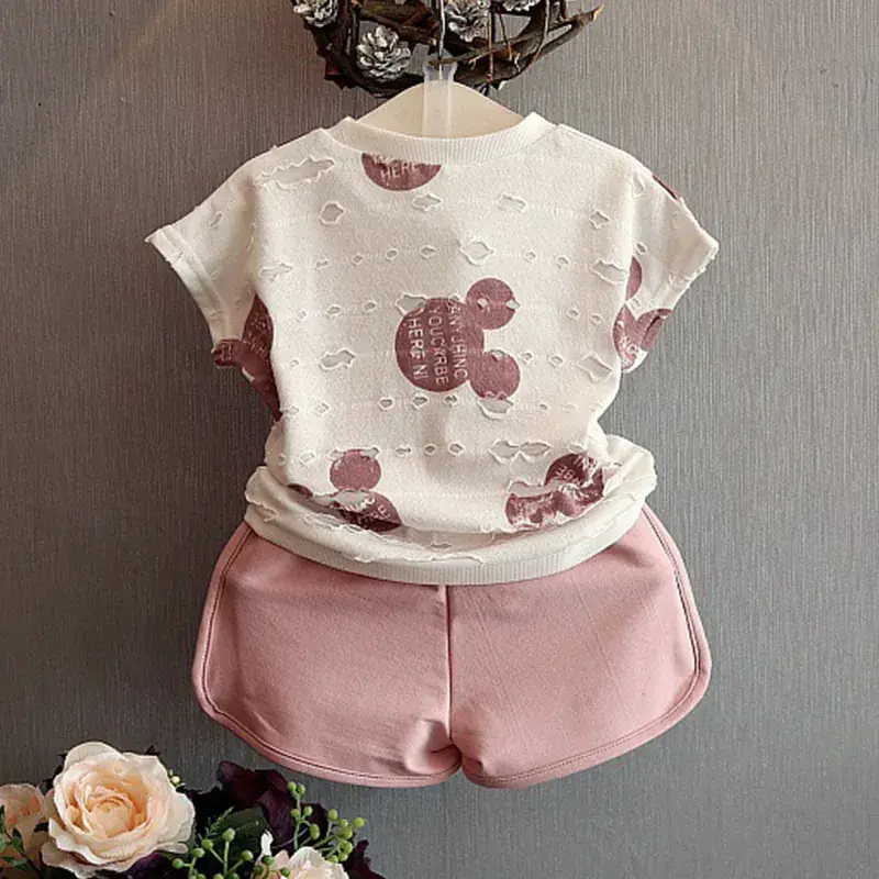 2025 Korean Style Girls Ripped Shorts Set Pink - Image 6