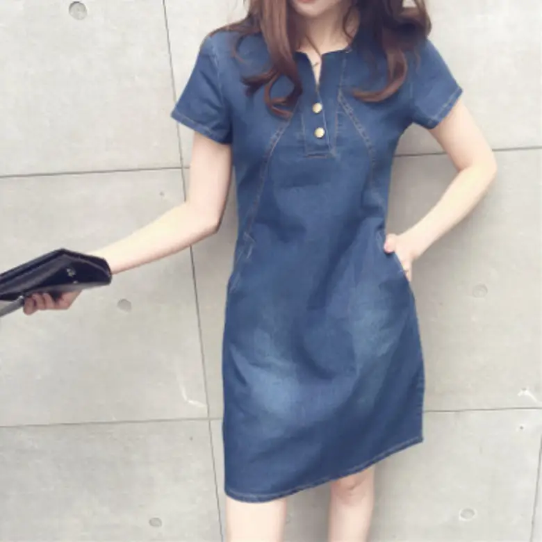 Women Denim Mid-Length Slim Fit Dress Large - Image 4