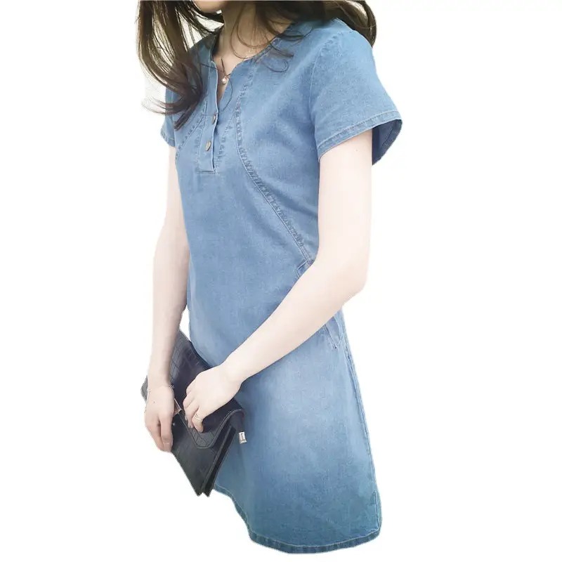 Women Denim Mid-Length Slim Fit Dress Large - Image 7