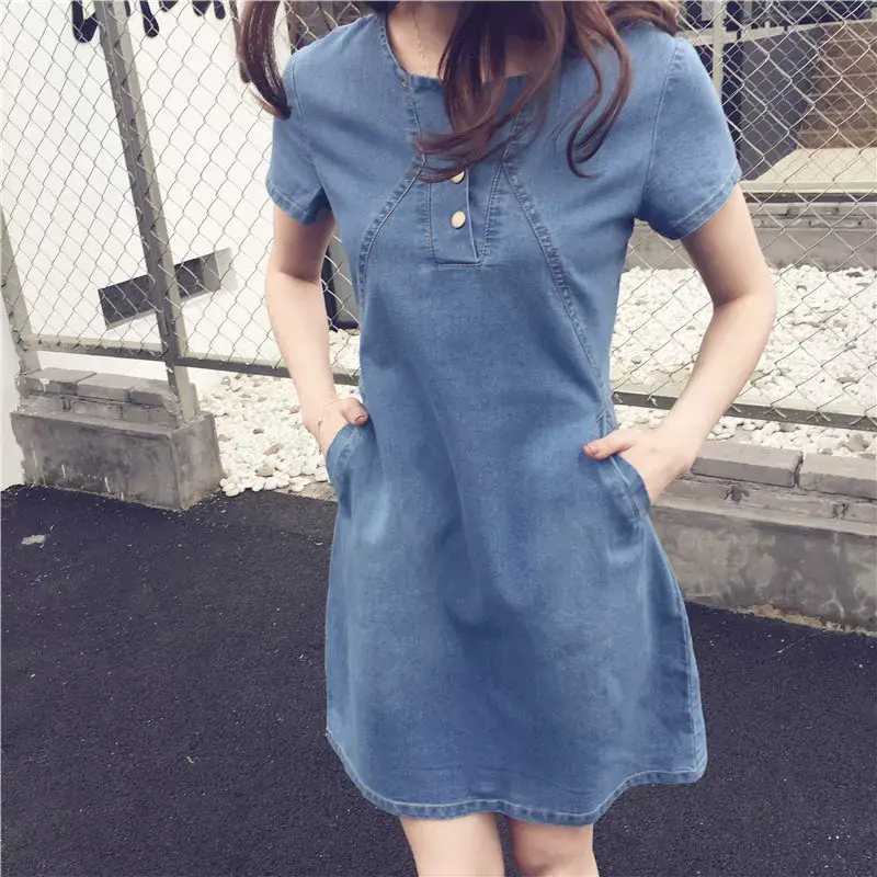 Women Denim Mid-Length Slim Fit Dress Large — feature 11