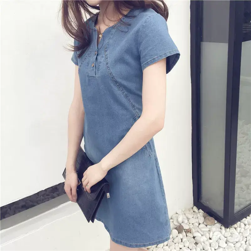 Women Denim Mid-Length Slim Fit Dress Large — feature 13