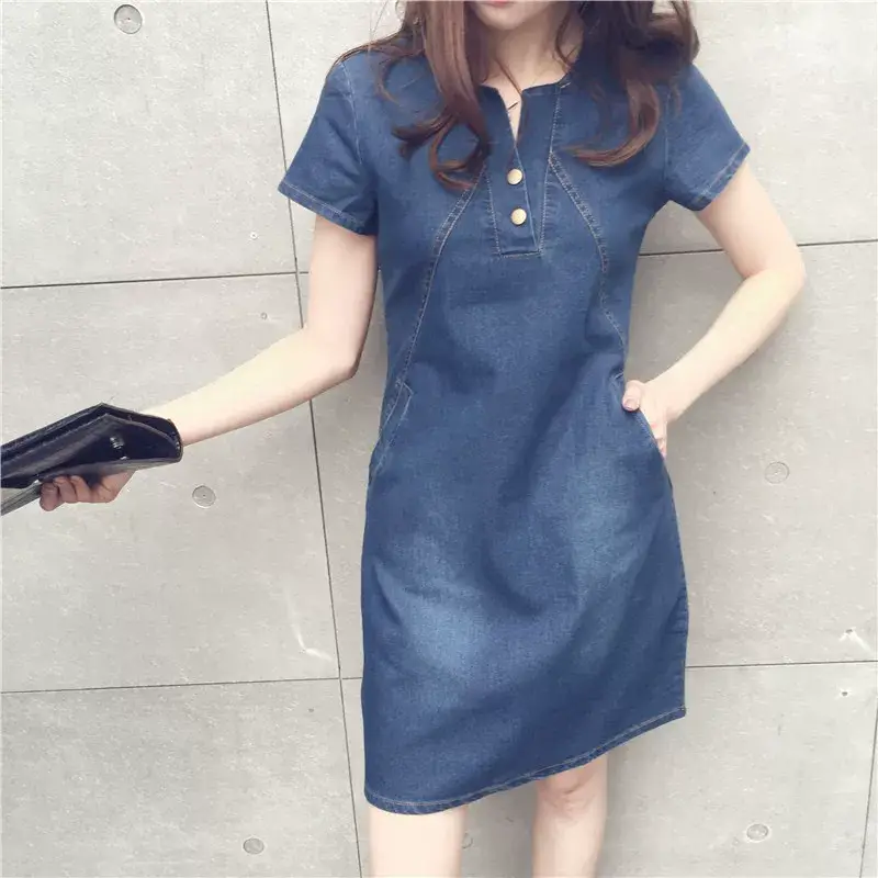 Women Denim Mid-Length Slim Fit Dress Large — feature 4