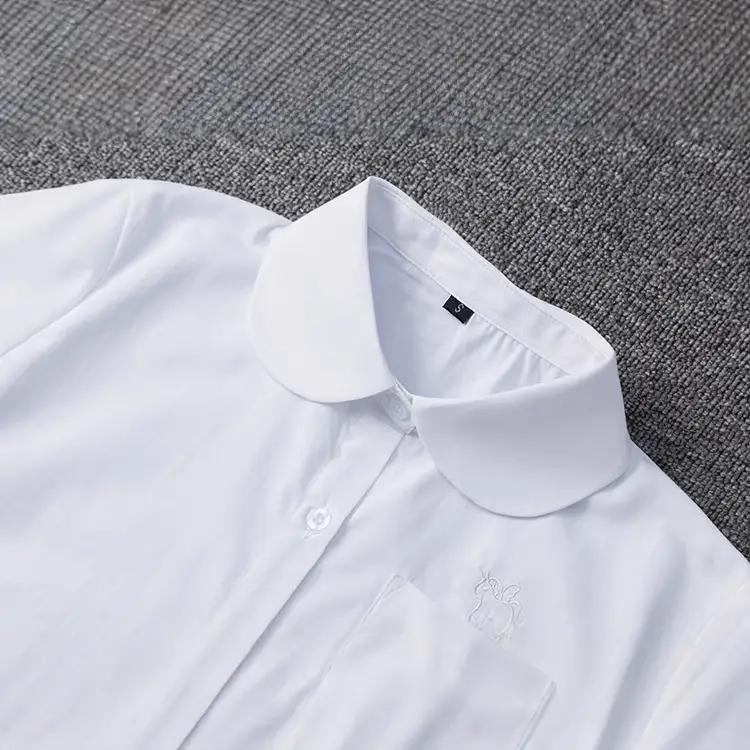 White Short Sleeve College Shirt with Embroidered Logo - Image 4