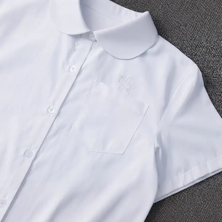 White Short Sleeve College Shirt with Embroidered Logo - Image 5