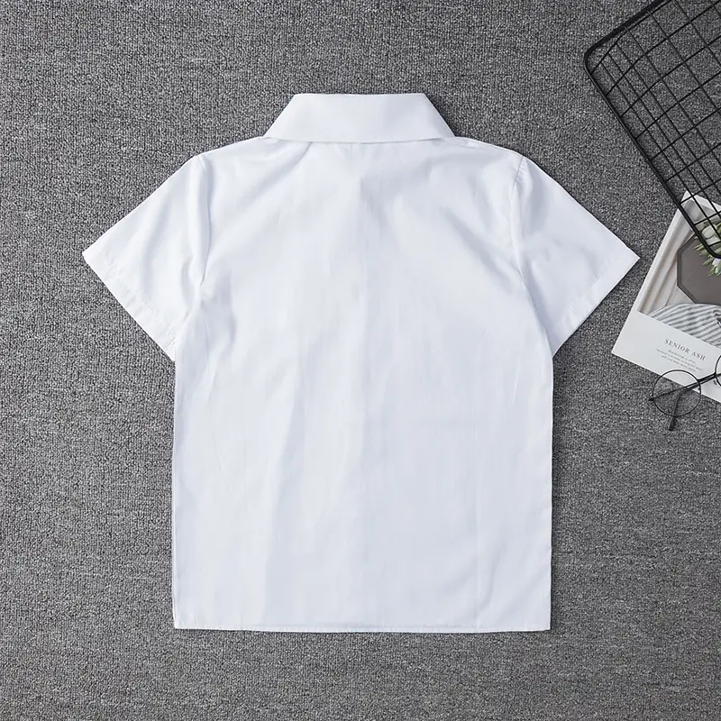 White Short Sleeve College Shirt with Embroidered Logo - Image 7