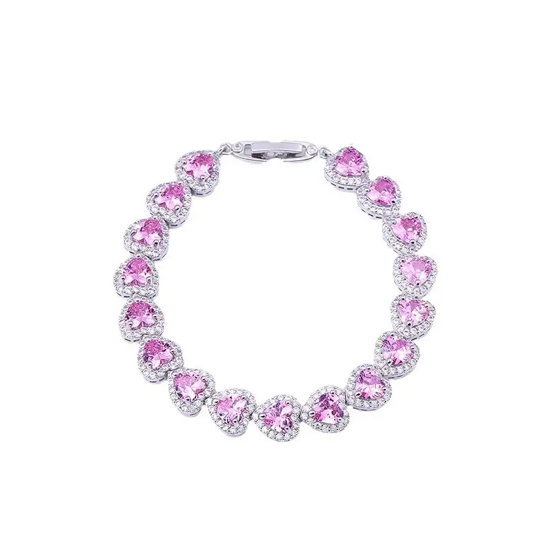 New Year's Pink Zircon Heart Jewelry Set