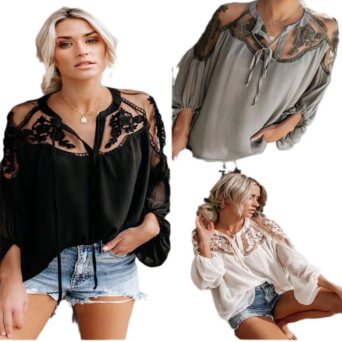 Women's White Lace Chiffon Top with Cold Shoulder Design