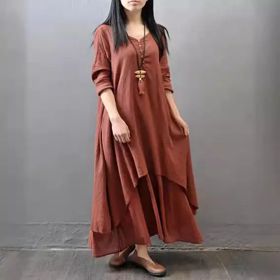 Black Long Skirt Linen Dress for Women Literary Large Swing