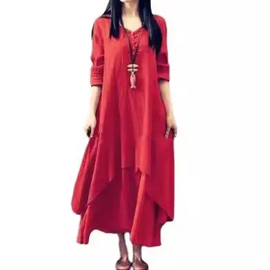 Black Long Skirt Linen Dress for Women Literary Large Swing