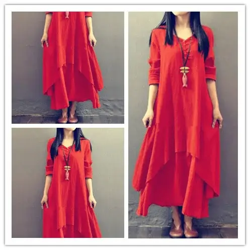 Black Long Skirt Linen Dress for Women Literary Large Swing — feature 1