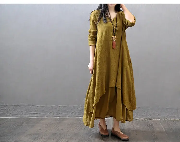 Black Long Skirt Linen Dress for Women Literary Large Swing — feature 10