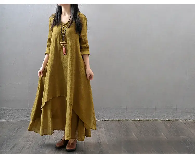Black Long Skirt Linen Dress for Women Literary Large Swing — feature 11