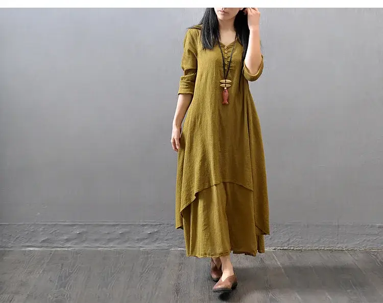 Black Long Skirt Linen Dress for Women Literary Large Swing — feature 12