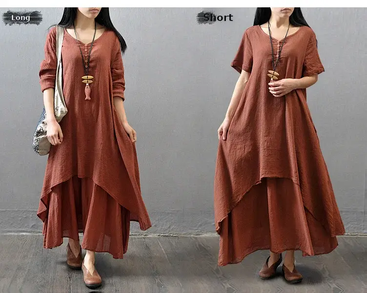 Black Long Skirt Linen Dress for Women Literary Large Swing — feature 13