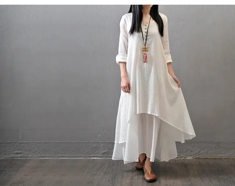 Black Long Skirt Linen Dress for Women Literary Large Swing — feature 6