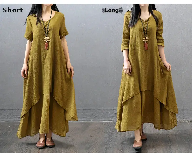 Black Long Skirt Linen Dress for Women Literary Large Swing — feature 8