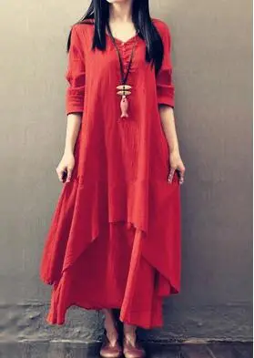 Black Long Skirt Linen Dress for Women Literary Large Swing
