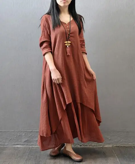 Black Long Skirt Linen Dress for Women Literary Large Swing