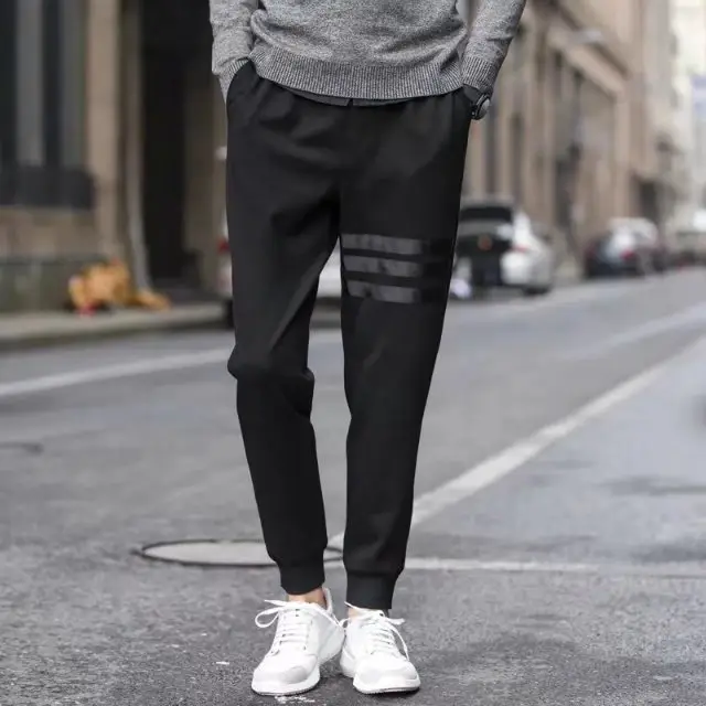 Men's 2019 Slim Fit Elastic Casual Pants Black - Image 6