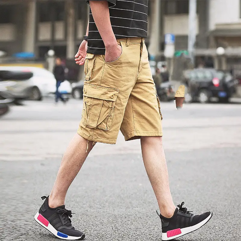 Men's Tan Multi-Pocket Shorts Loose Fit - Image 8