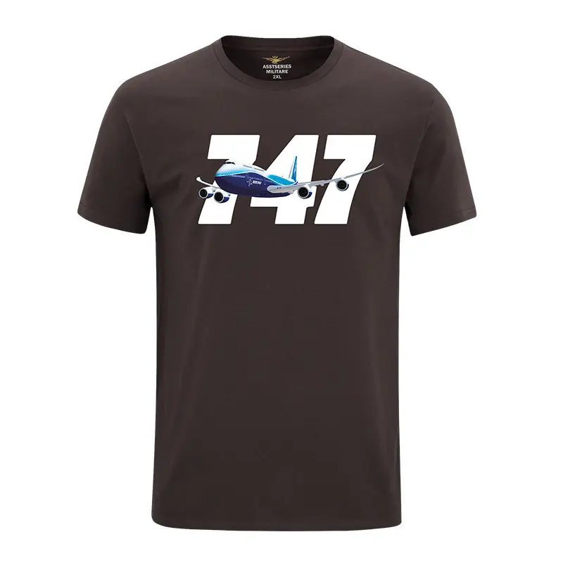 Men's 347 Airplane Graphic T-Shirt Brown Pure Cotton - Image 13