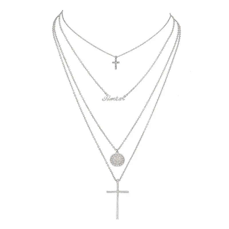 Gold Multi Layer Cross Necklace for Women - Image 5