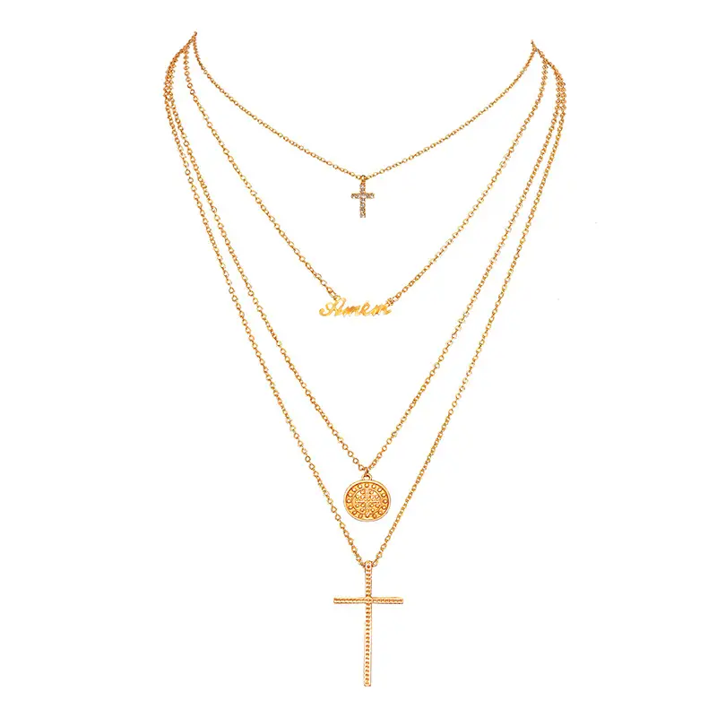 Gold Multi Layer Cross Necklace for Women - Image 6