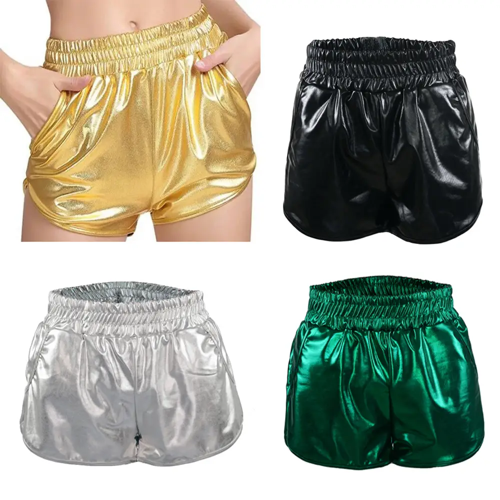 Women's Elastic Waist Hot Pants Gold Black Silver Green
