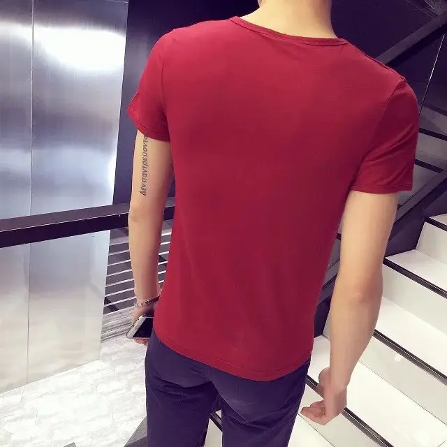 Men's 2023 Summer Slim Fit T-Shirt Brown Round Neck - Image 20