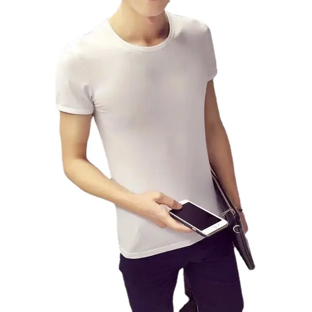 Men's 2023 Summer Slim Fit T-Shirt Brown Round Neck - Image 22