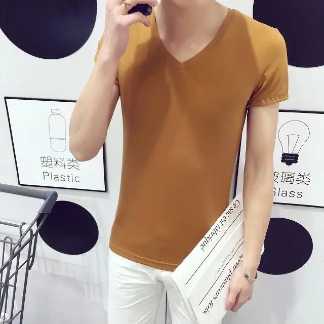 Men's 2023 Summer Slim Fit T-Shirt Brown Round Neck - Image 13