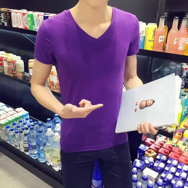 Men's 2023 Summer Slim Fit T-Shirt Brown Round Neck - Image 14