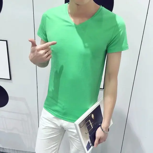 Men's 2023 Summer Slim Fit T-Shirt Brown Round Neck - Image 15