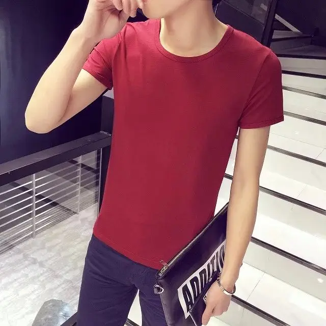 Men's 2023 Summer Slim Fit T-Shirt Brown Round Neck - Image 3