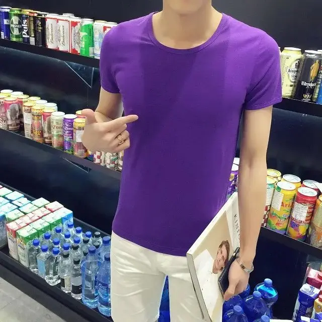 Men's 2023 Summer Slim Fit T-Shirt Brown Round Neck - Image 6
