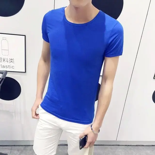 Men's 2023 Summer Slim Fit T-Shirt Brown Round Neck - Image 9