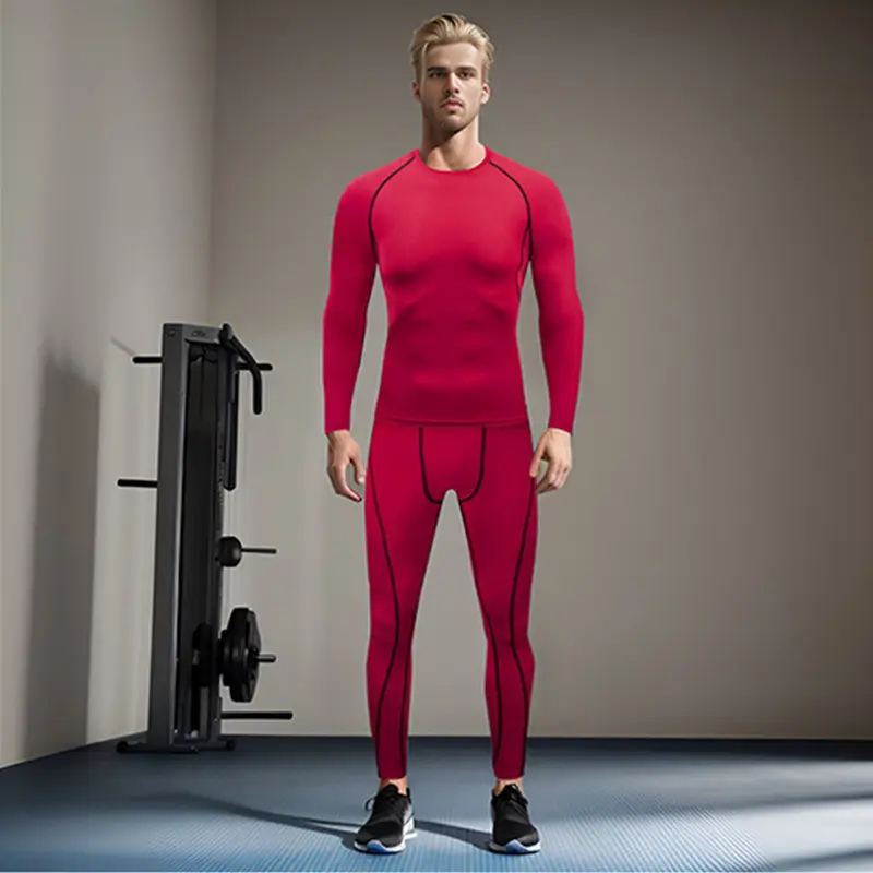 Men's Navy Blue Long Sleeve Running Fitness Tights - Image 10