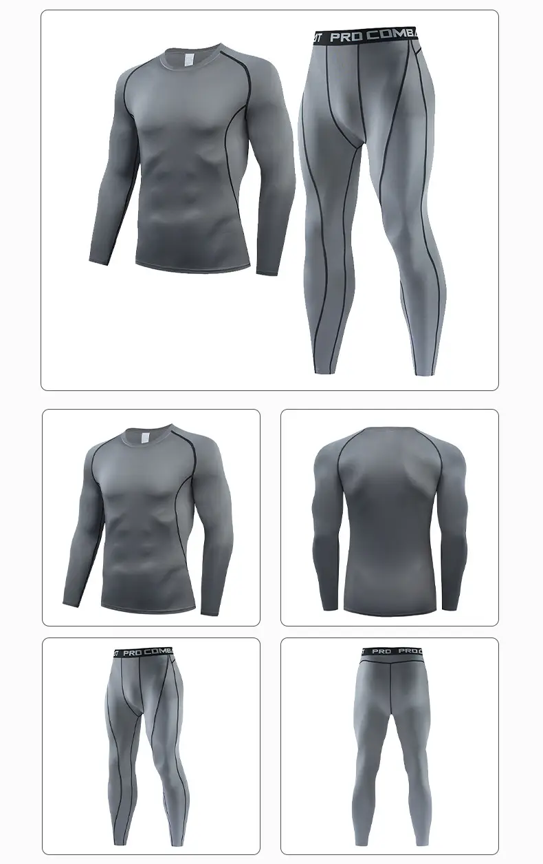 Men's Navy Blue Long Sleeve Running Fitness Tights — feature 15